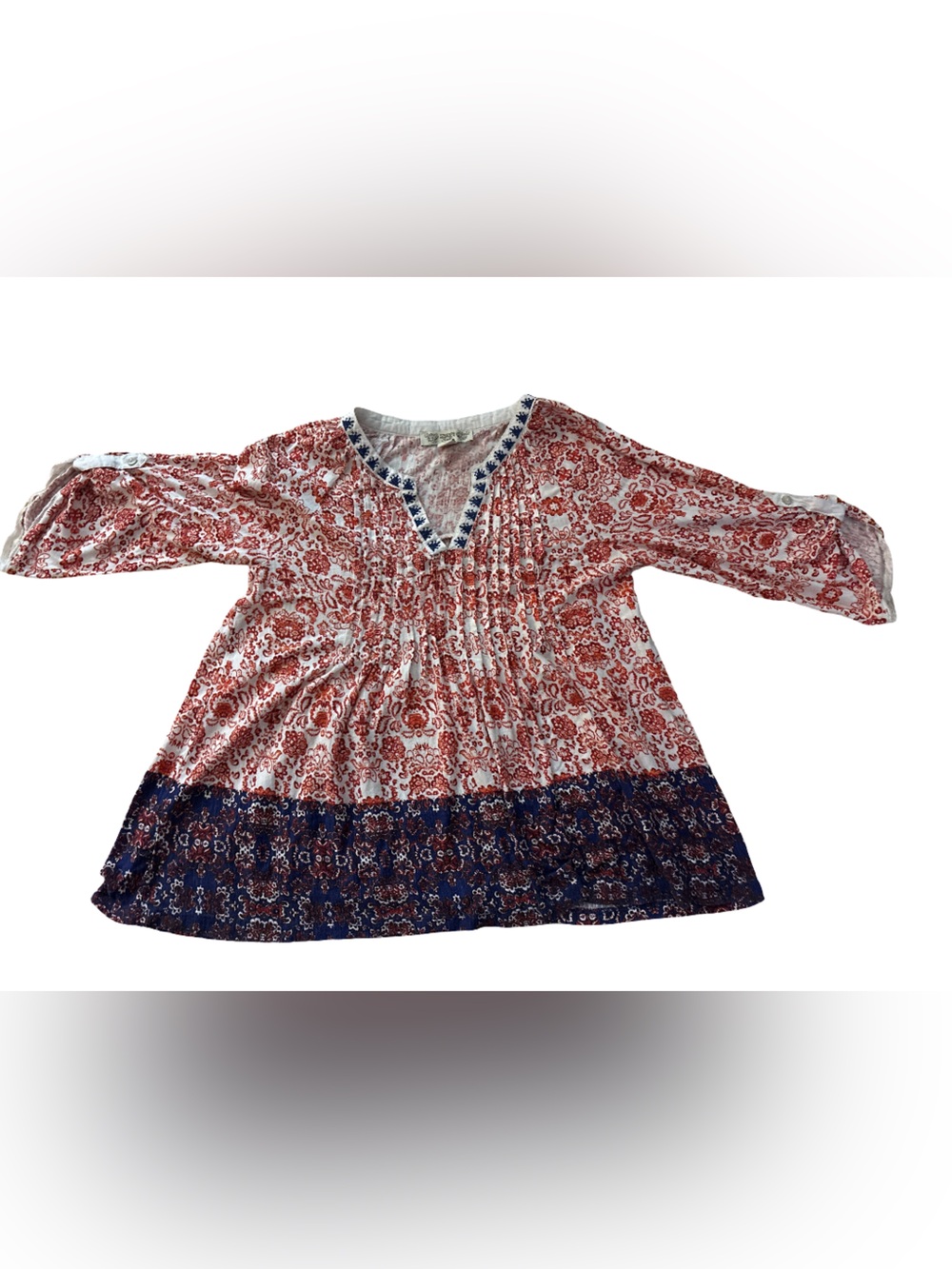 Vintage America Red and Navy Floral Peasant Top